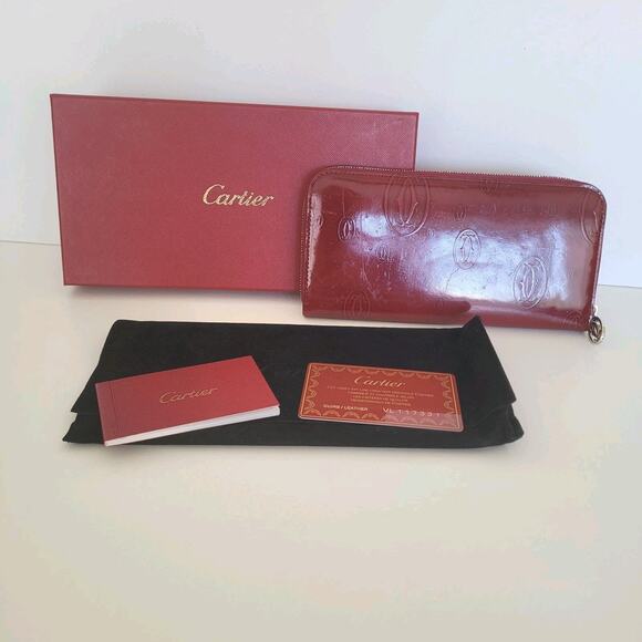 Cartier 12card International Calf Leather Zip Around Wallet Bordeaux Large Box - Picture 1 of 13